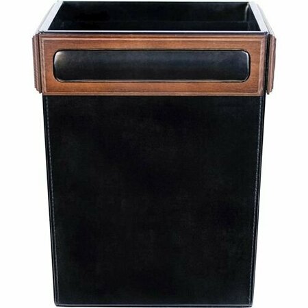 DACASSO Waste Basket, Walnut/Leather, 14QT, 9-1/2inx9-1/2inx12in, BN/BK DACA8403